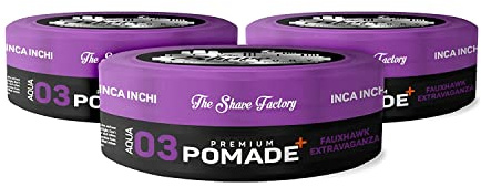 The Shave Factory Premium Pomade Aqua 03 Fauxhawk Extravaganza 150ml | Starker Halt | Extra Glanz | 3 Stück