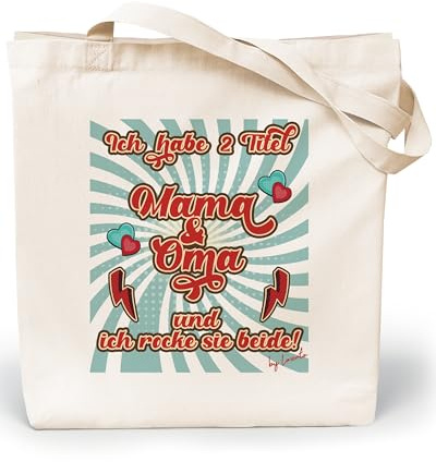 Loxato Muttertagsgeschenk Oma Tasche - Beste Oma Geschenk - Einkaufstasche | Jutebeutel, Stofftasche, Stoffbeutel, Beste Oma Tasche, Geschenk für Oma, Baumwolltasche 100%, Lange Henkel 70cm