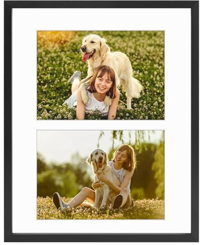 Golden State Art, 4x6 Aluminum Collage Frame, Displays 6x4 Pictures With 2 Openings Mat or One 8x10 Photo, Real Glass, Portrait/Landscape Wall/Tabletop Display, Black, 1 Pack