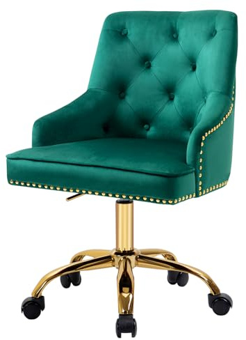 Sepnine Bürostuhl Samt, Schreibtischstuhl Aesthetic Mädchen, Schminkstuhl mit Rollen, Drehstuhl mit Goldenen Stuhlbeinen, Höhenverstellbar, Studie, Büro, Schlafzimmer, Bis 135 kg, Grün