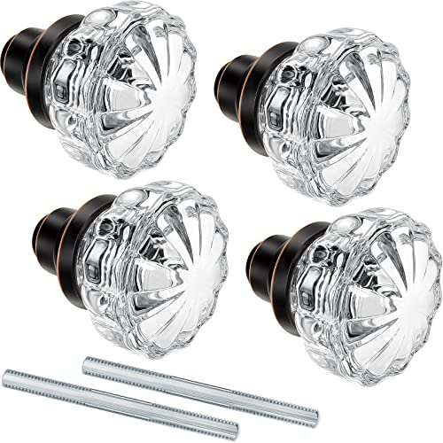 Amylove 2 Set Glass Door Knobs Mortise Style Fluted Crystal Antique Door Knobs with Spindle Antique Doorknobs for Home Interior (Bronze, Basic)