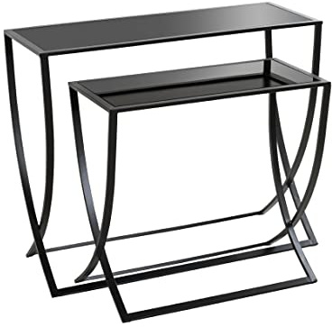 HAKU Beistelltisch 2er Set schwarz Metall Couchtisch Sicherheitsglas 5 mm - Maße: B 60/80 x H 55/65 x T 30/30 cm Style: Modern