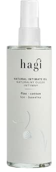 Hagi Natural Intimate Öl | Intimpflege, Nach Rasur und Wachsen | Befeuchtet die Haut | mit Leinsamenöl, Baumwollöl und Macadamiaöl | Massageöl | Vegan | 100 ml