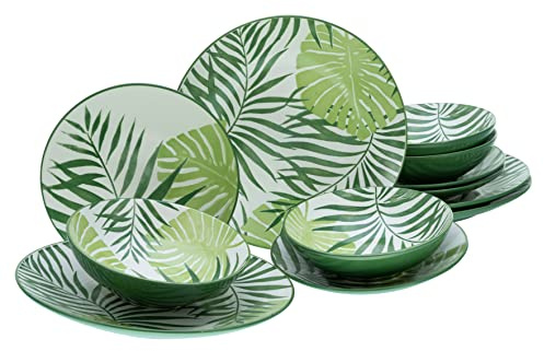 CreaTable, 25860, Serie TROPICANA, 12-teiliges Geschirrset für 4 Personen, Teller Set aus Steinzeug, spülmaschinen- und mikrowellengeeignet, Qualitätsproduktion