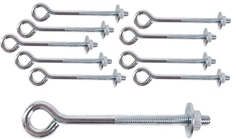 M6 x 100mm Eye Bolts with Nuts and Washers Strong Wire/Chain Link Fence Support Steel Lifting Eye Bolts with Nut Washer Ring Bolts with Metric Thread Pack of 10.