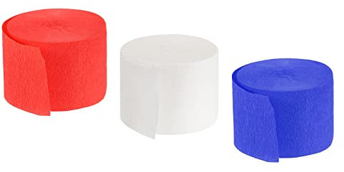 sourcing map Krepppapier Luftschlangen 3 Rolle 72ft 3 Farben für Regenbogen Party Deko Hochzeit Zeremonie Geburtstage Weihnachten Schmuck Rot Dunkelblau Weiß