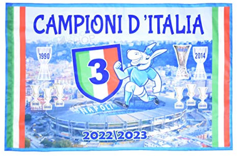 Bandiera Grande Napoli Campioni D'Italia Festa 3° Scudetto Cm 190x150 Calcio Tifosi Azzurri Tricolore Trofei Coppe