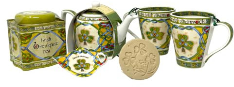 Exclusively Irish Ceramic Shamrock Cookie Stamp Pies Two Mugs Tea Bag Holder Teapot and Breakfast Tea 50 Bags Kitchen Set of 6 Teatime Backing Supplies Housewarming Gift Birthday Present