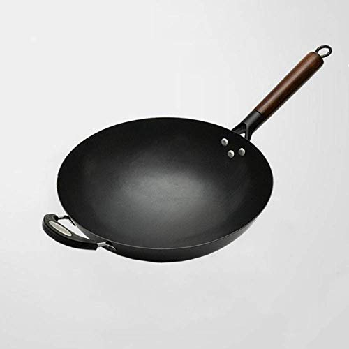 OQHAIR Utensili da Cucina in ghisa Wok (30 cm, 32 cm, 34 cm, 36 cm), A 32 cm (B 34 cm)