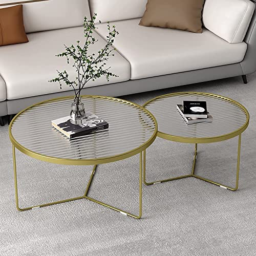 CATANK Runde Couchtische aus Glas für das Wohnzimmer, 2er-Set, moderner, Leichter, luxuriöser Sofatisch für das Wohnzimmer, Mitteltisch mit glatter Platte aus gehärtetem Glas und stabilen