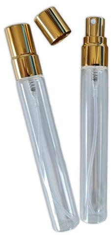 SHC Web 2 x 10ml Clear Glass Atomiser Bottles with Gold Cap - Refillable Small Perfume Fine Mist Spray Vials - Mini Sample/Travel/Tester Containers
