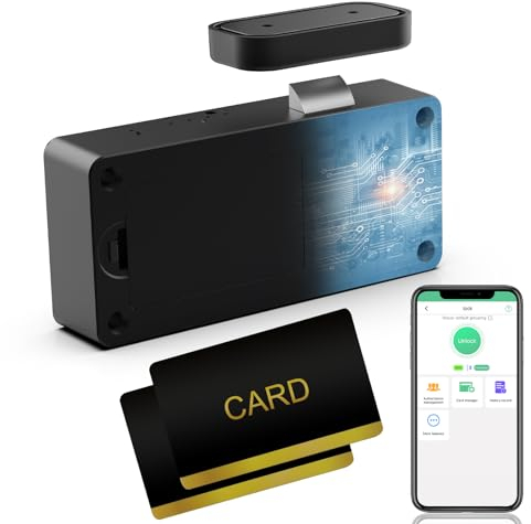 Lucchetto per armadio NFC RFID, elettronico, eLinkSmart, senza chiavi: app Bluetooth, sicurezza per bambini, serratura per armadio, colore nero per camuffamento liquido, dispensa