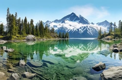 adrium Acryl-Bild 140 x 90 cm: ein See mit Bäumen und Bergen im Hintergrund (215934425)