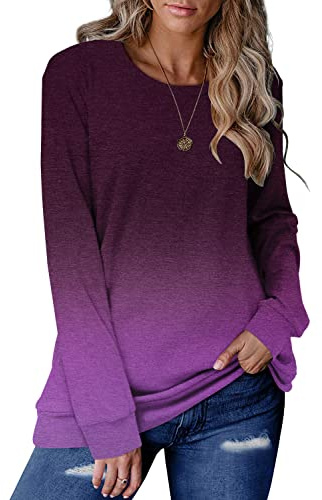 Magritta Women Long Sleeve Jumpers Crew Neck T Shirt Blouse Color Block Pullover Tops | Autumn Winter Sweaters Color Block Pullover Tops, Basic Oversized T Shirts, Crew Neck Long Tunic Tops for Leggings