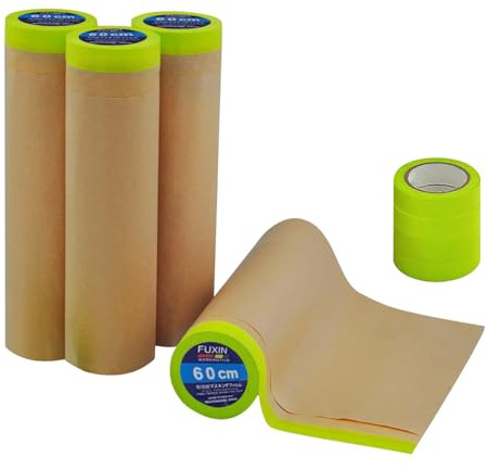 InnoStars 4 Rollen Abdeckpapier Malerkrepp,60cm x 15m 2in1 Malerabdeckpapier mit selbstklebendem Abdeckband für Malerarbeiten und Renovierungen