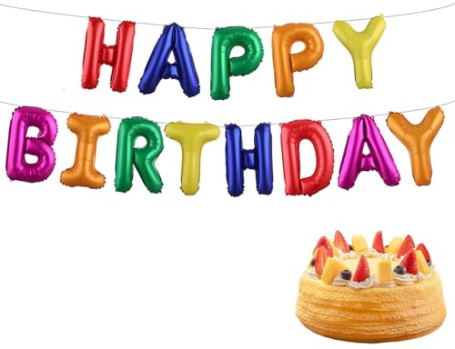 Buntes Happy Birthday-Ballon-Banner, Buchstaben, Mehrfarbig Geburtstagsschild, Wimpelkette, wiederverwendbar, umweltfreundliches Material für Erwachsene, Mädchen, Jungen, Kinder
