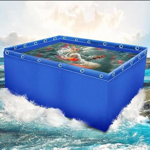 Pounjsd Zusammenklappbarer Fischteich aus Segeltuch，Wasserspeichertank aus Segeltuch, Dichtungsfolie Teichmembran Schwimmteich Zusammenklappbarer tragbarer Wasserspeichertank(Blau,Größe:5X2X1.2M)
