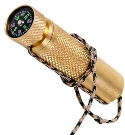 Match Box Compass, Brass Outdoor Keychain Pill Case, Carved Housing Small Match Pill Tube, Portable Container Keychain, Brass Pill Box Waterproof Organizer Case for Earplugs, Spices, Pills