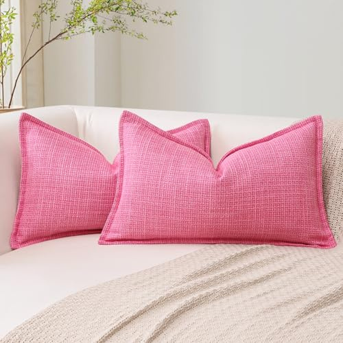 Artscope 2er Set Kissenbezüge Einfarbig Wurfkissenbezug Leinen Kissenbezug 40x60 cm Moderne Kissenhülle Dekokissen Sofakissen für Wohnzimmer Schlafzimmer Zuhause Dekor Rosa Rot