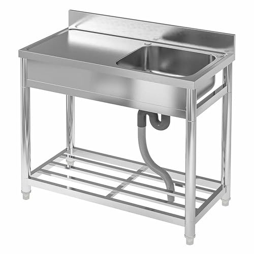 HaiYiZuhause Edelstahl Spültisch, Freistehende Spüle Waschbecken, Quadratisch Küchenspüle, Werkstattspüle, leicht zu reinigen, satin-Finish, mit Handbecken (100 x 50 x 90cm)