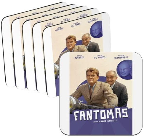 Sous Verre en Bois – Altes französisches Filmposter Fantomas, Retro, Kino-Poster, Vintage, 6 Stück (95 x 95 mm)