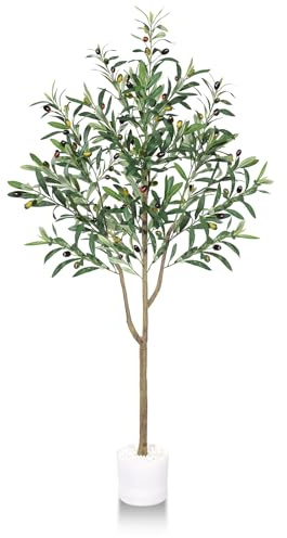 Künstliche Olivenbaum 120cm Kunstpflanze Zimmerpflanzen, Plastikpflanzen Olivenbaum Kunstbaum wie Echt für Wohnzimmer Schlafzimmer Büro Garten Balkon Decoration