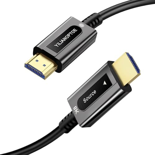 YilianOptoe Cavo HDMI in fibra ottica 15 m, Ultra High Speed HDMI 2.1, 48 Gbps, 8 K a 60 Hz, 4 K a 120 Hz, eARC HDR10 Dolby Vision per PS4/PS5, Xbox X/S, HDTV, monitor, home theater, gaming