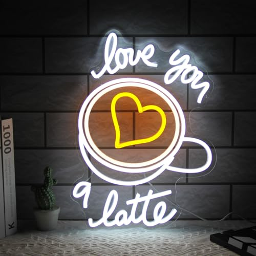 Coffee Bar Neon Schild Love You A Latte Neon LED Zeichen Kaffeetasse Neonlicht Café Neon Leuchtreklame Wanddekoration Latte Art Neon Sign Leuchtschild für Schlafzimmer Küche Coffeehouse Café Deko