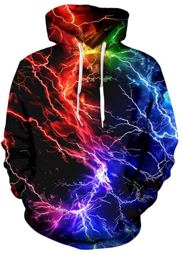 ALISISTER Unisex huvtröja kvinnor män 3D-tryck huvtröja långärmad pullover tröjor med fickor M-XXL, Galaxy 2, XL