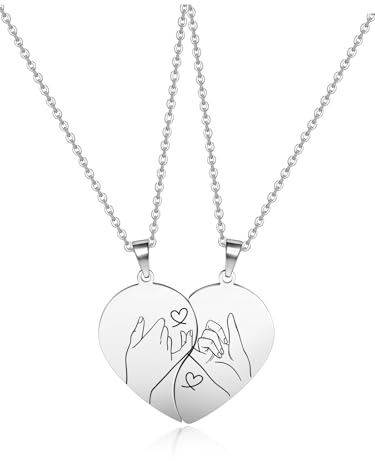 JSDDE BFF Kette für 2 Herz Puzzle Freundschaftsketten mit Versprechen Kleiner Finger Muster Schwester Kette Schmuck für Partner Freunde Freundin
