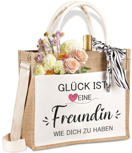 Giftota Jutetasche Beste Freundin Geschenk, Tolle Freundinnen Geschenkideen, Faltbare Wasserdicht Einkaufstasche für Freundin Frauen, Jute Tote Bag, Shopper, Strandtasche