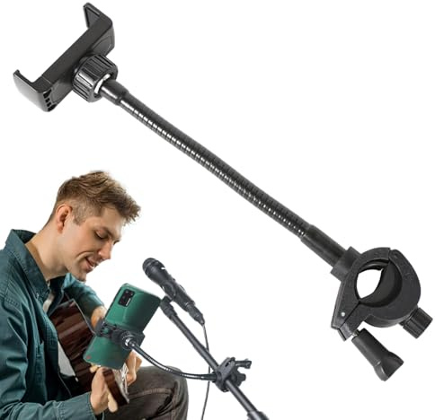 Supporto Per Telefono Da Microfono | Porta Cellulare per Asta Microfono,Braccio Regolabile con Collo d’Oca Lungo per Cellulari Compatibile con Studio, Batteria e Musica