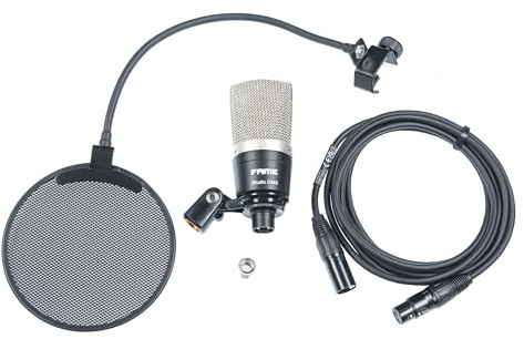 Fame Audio Studio CM2 Großmembran Kondensatormikrofon Set, Schwarz, Echtkondensator, Niere, 20-20.00Hz, 125dB SPL, 7mV/Pa, XLR 3 Pol, Poppschutz, 3 m Mikrofonkabel
