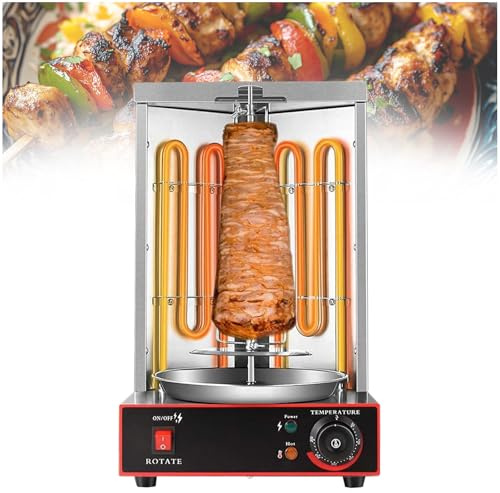 ZEEKYFOR Electric Vertical Rotisserie Shawarma Machine, 50-300℃ Rotating Electric Kebab Grill, 2400W Doner Kebab Broiler Machine for Home Restaurant Kitchen
