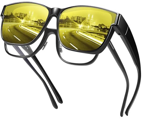 URUMQI Nachtfahrbrille Nachtbrille zum Autofahren Damen Herren | Auto Brille Gegen Blenden Gelbe Gläser