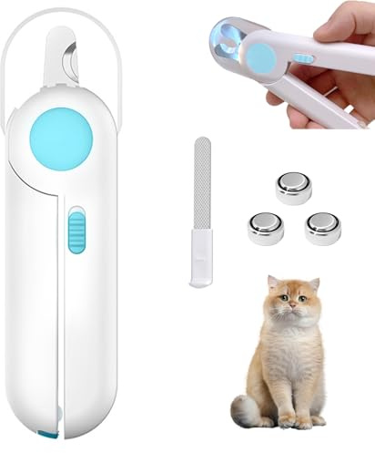 Uncle Yang Tier Nagelknipser mit LED Licht – Krallenschneider aus Edelstahl mit Feile & Spritzschutz, Haustier Krallenschere für Katzen Hunde Kaninchen Kleintiere (Blau)