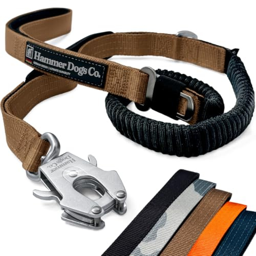 Hammer Dogs ShockLine - Correa Bungee Amortiguadora Antitirones, Anti Tirones, Resistente para Perros Medianos y Grandes, con Asa de Control y Mosquetón Tipo Rana (Arena)