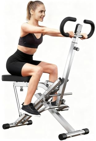 SogesPower Squat Trainer Squat Machine Heimtrainer Bauchtrainer Beintrainer Kniebeuger Trainer Fitnessgerät für Bein- und Rumpfmuskulatur mit verstellbarem Sitz (0-12 cm) in Schwarz/Silber.