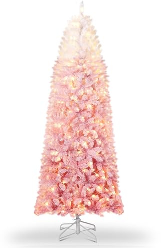 140cm Künstlicher Weihnachtsbaum mit 100 LED-Leuchte,320+ Tannennadel， Rosa Gradienten Tannenbaum Groß,Christmas tree für Weihnachten Dekoration, Wohnzimmer, Eingang, Weihnachtsbäume Faltbarem Ständer