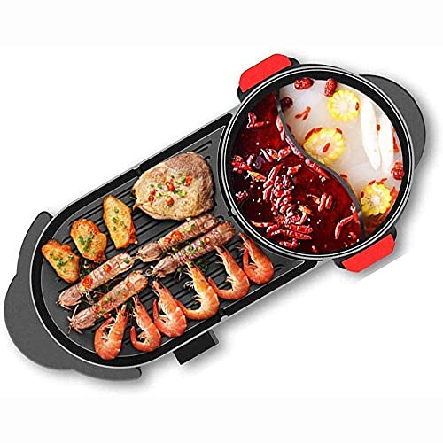 PVGYUJFD Griglia per Barbecue, Grill e pentola elettrica Forno for Barbecue Elettrico Calda con Potenza Regolabile Ideale for Feste di Amici in Famiglia nel fine Settimana