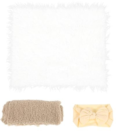 SHINEOFI 3pcs Newborn Photography Props Set Swaddle Wrap Headband Blanket White Photo Outfit for Boys and Photoshoot
