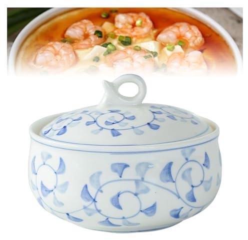 Ciotola for zuppa in ceramica, zuppiera giapponese con coperchio, pentola vintage for cuocere a vapore e stufare, pentola for zuppa rustica e resistente al calore for cucina, casa(Blue)