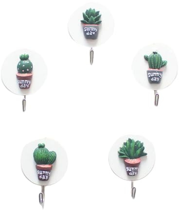 BESTYASH Lot de 5 Crochets Auto-adhésifs Muraux Forme Cactus en Matériau Utilisable, Support sans Poinçon, Style Aléatoire, Décoration Pratique Cuisine, Salle de Bain et
