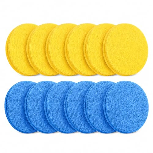 Polierschwamm Auto aus Mikrofaser, 12 Stück, Ø 12,7 cm, Gelb/Blau