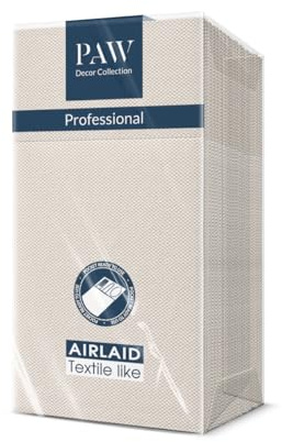 PAW - 50 Tovaglioli Airlaid Porta Posate (Piegatura 1/8) | Effetto Stoffa, 25 Pezzi | Ideale per Matrimonio, Battesimo, Comunione | Tovaglioli a Tasca per Posate | Design In Tessuto Crema