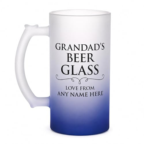 Silly Dog Designs - Personalised Beer Glass for Dad or Grandad - Custom Frosted Beer Stein with Name - 16oz Glass Tankard - Choice of Dad or Grandad Design - Father's Day (Grandad's Beer Glass)