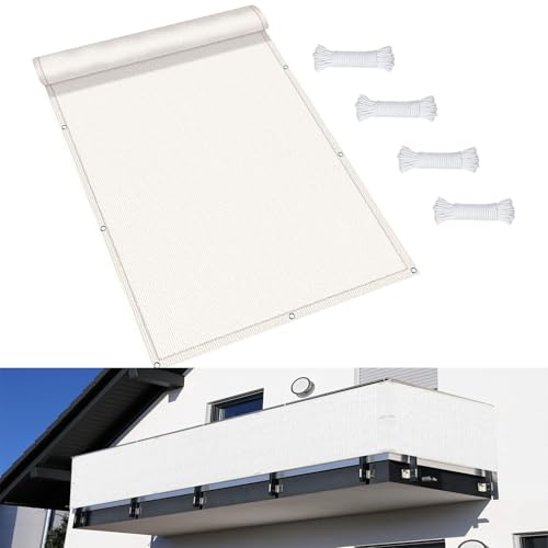 UV-beständig balkonginsynsskydd 85 x 220 cm ogenomskinlig vindskydd presenning för lägenheter och trädgårdar vit Frangivista Telo Balcone