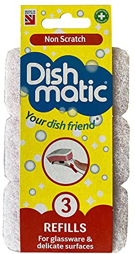Dishmatic Weiße Kratzfeste Spülschwamm-Nachfüllköpfe mit antibakteriellem Schleifmittel – Küchenspülgriff-Nachfüllpackungen – 3 Stück