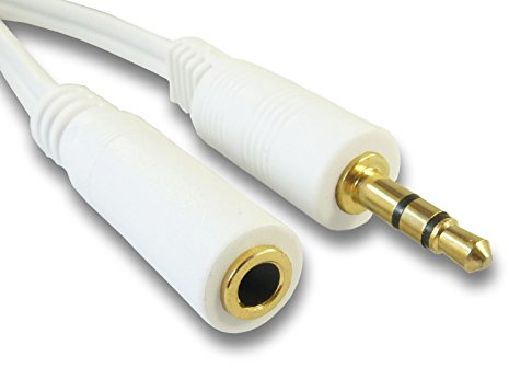 C4A® White 15m 3.5mm Headphone Extension Lead/Gold Plated Jack Audio Cable (15 Metre)
