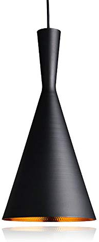 Chrasy Wohnzimmer Schlafzimmer LED Hängeleuchte Pendelleuchte Lampenschirm Modern Metall Höhenverstellbar Hängeleuchte 1x E27 max. 60W, Ø 19 cm (außen schwarz innen gold)